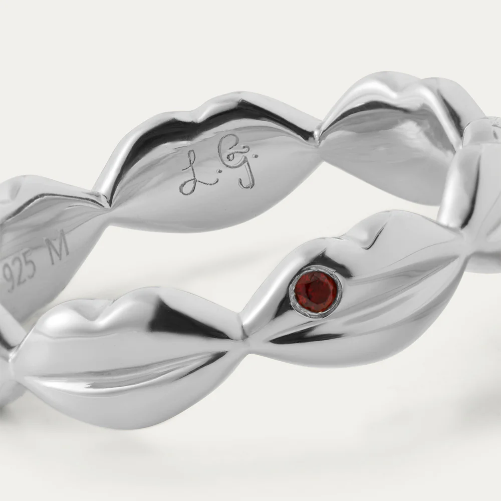 STERLING SILVER RUBY STONE LIP LUNA RING - Image 3