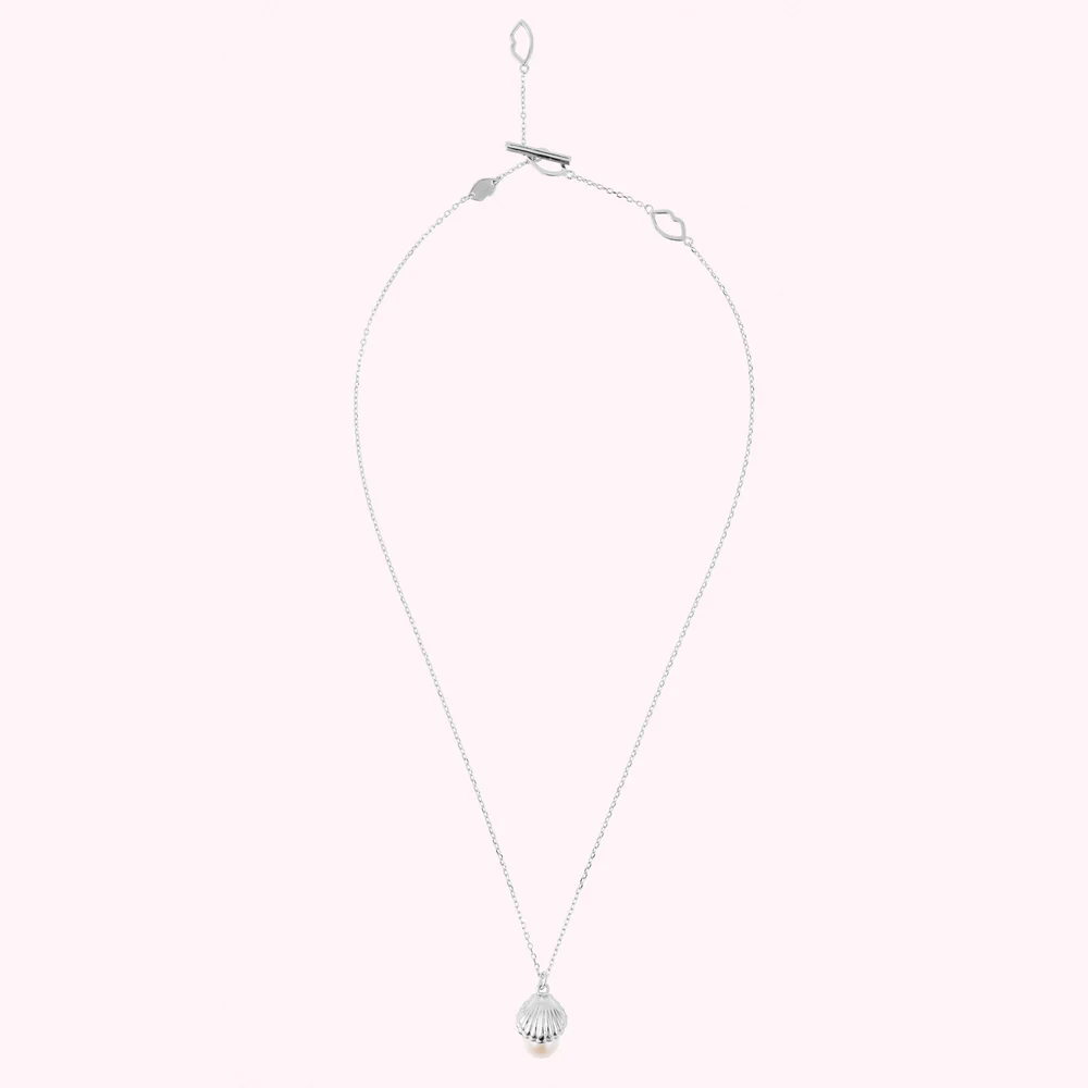 STERLING SILVER SHELL AND FRESHWATER PEARL PENDANT NECKLACE - Image 2