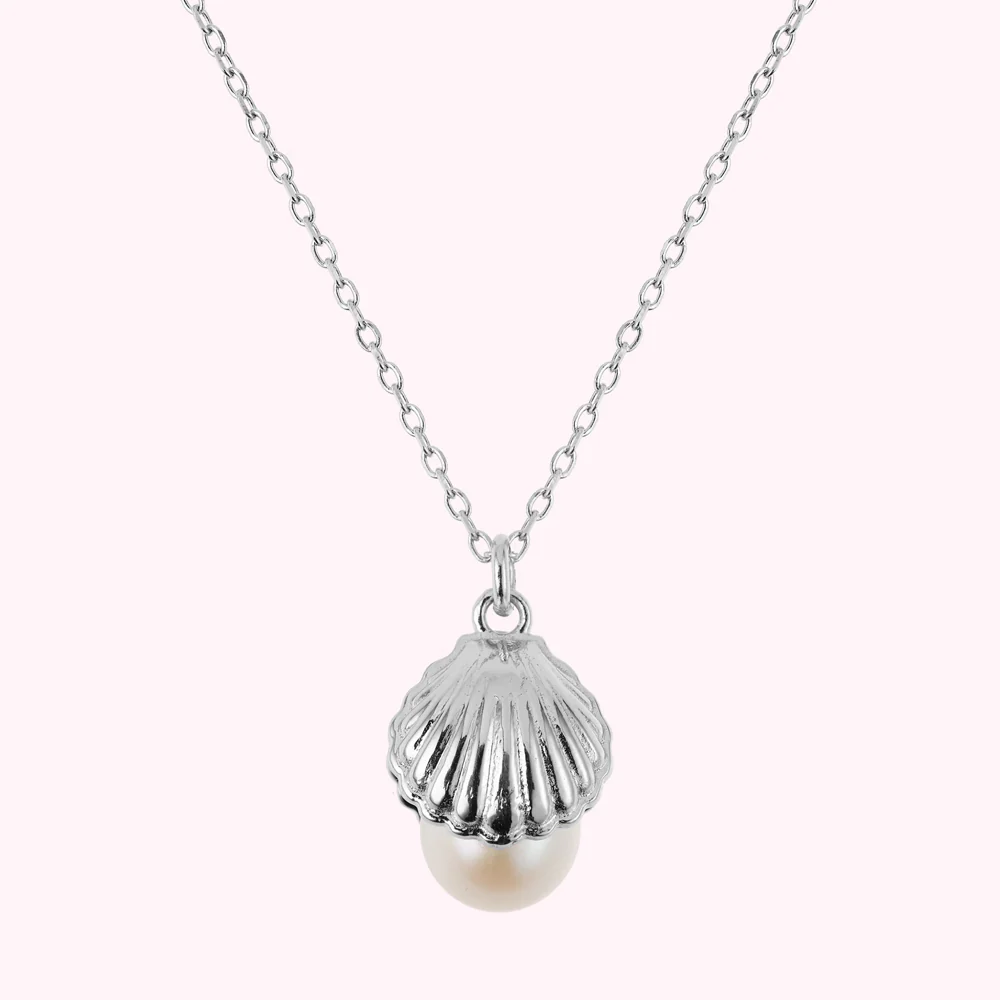 STERLING SILVER SHELL AND FRESHWATER PEARL PENDANT NECKLACE - Image 3