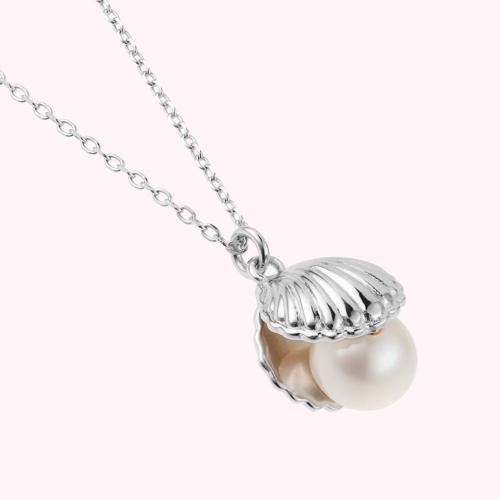 STERLING SILVER SHELL AND FRESHWATER PEARL PENDANT NECKLACE - Image 4