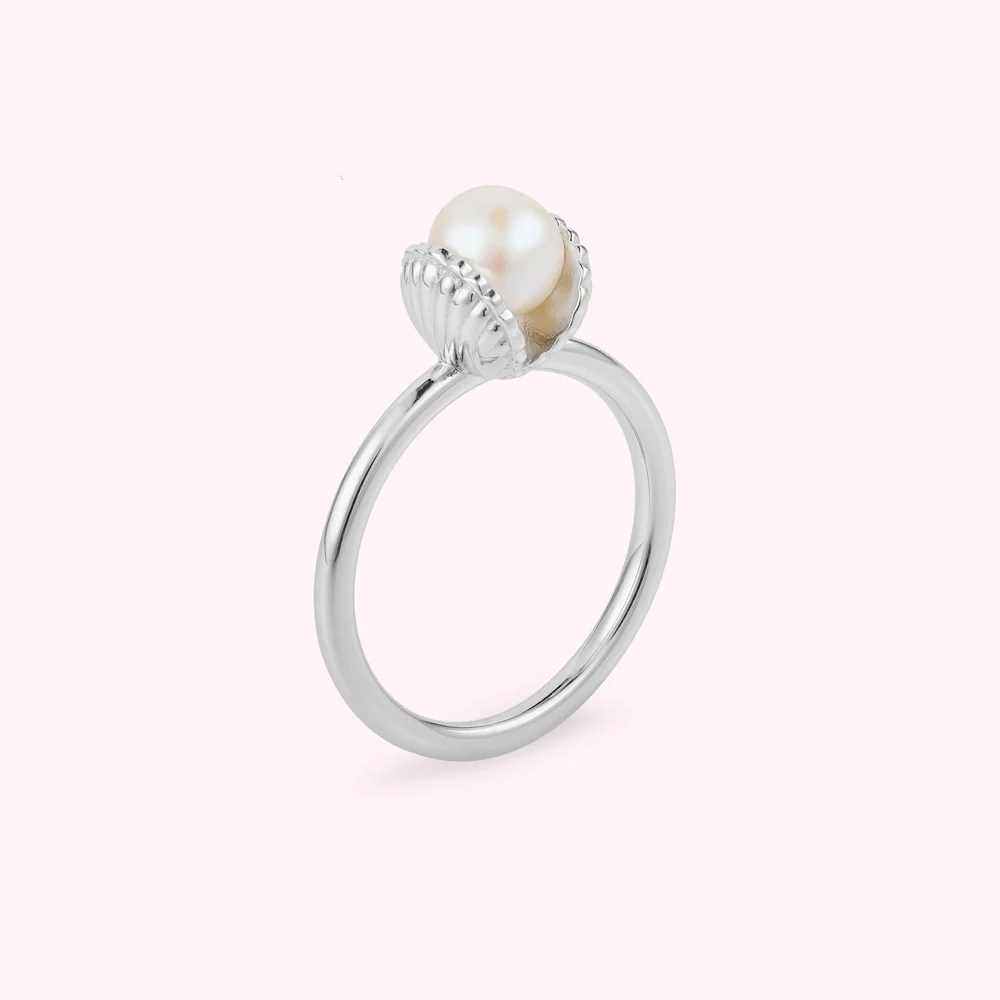STERLING SILVER SHELL AND FRESHWATER PEARL RING - Image 2