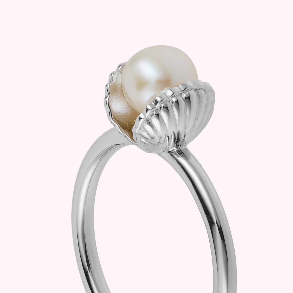 STERLING SILVER SHELL AND FRESHWATER PEARL RING - Image 3