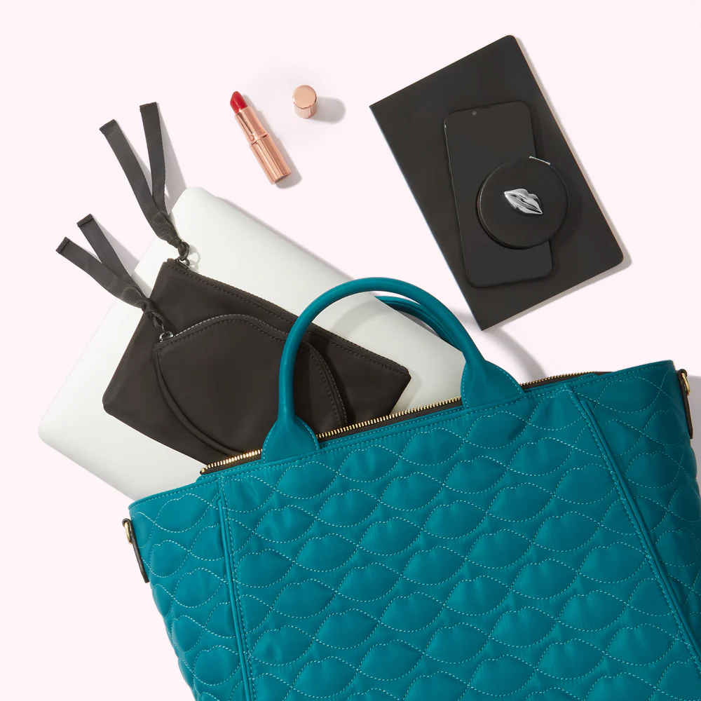 VERDIGRIS GREEN QUILTED LIPS CARLY TOTE BAG - Image 5