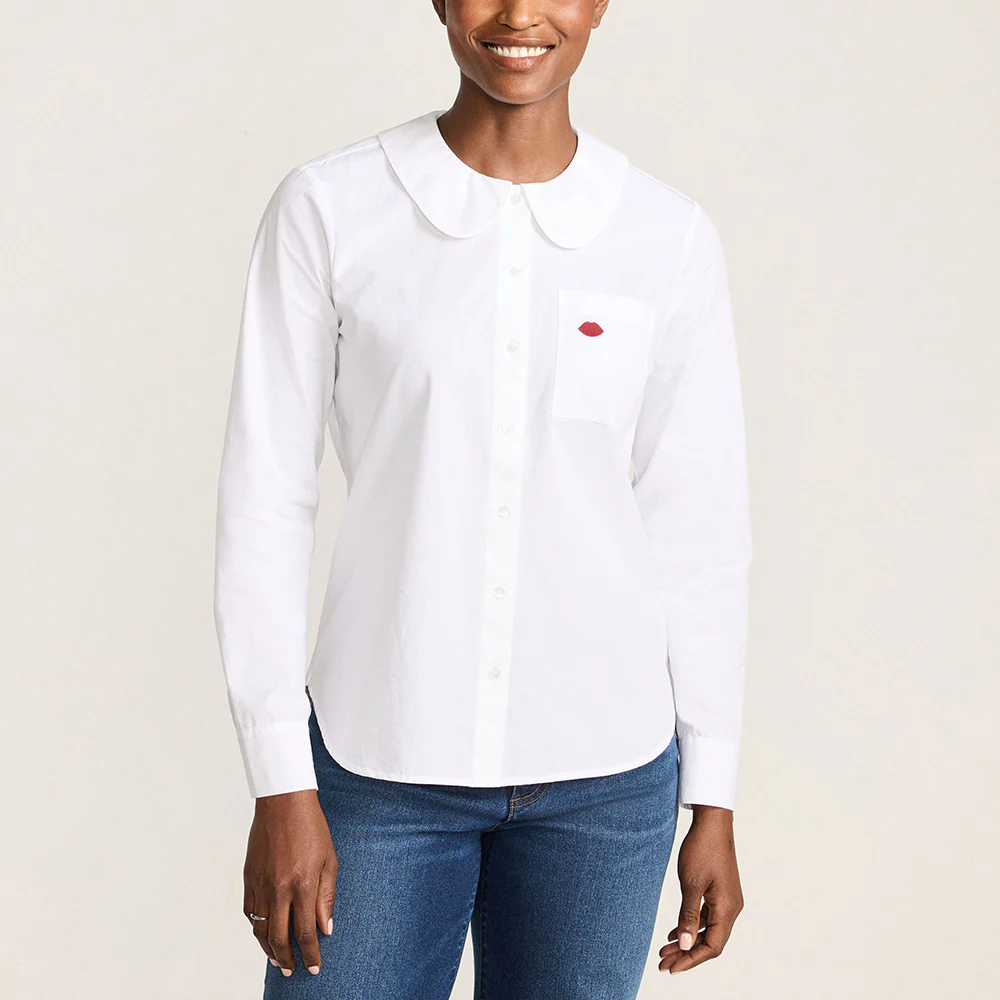 WHITE BUTTON THROUGH LIP EMBROIDERED SHIRT - Image 3