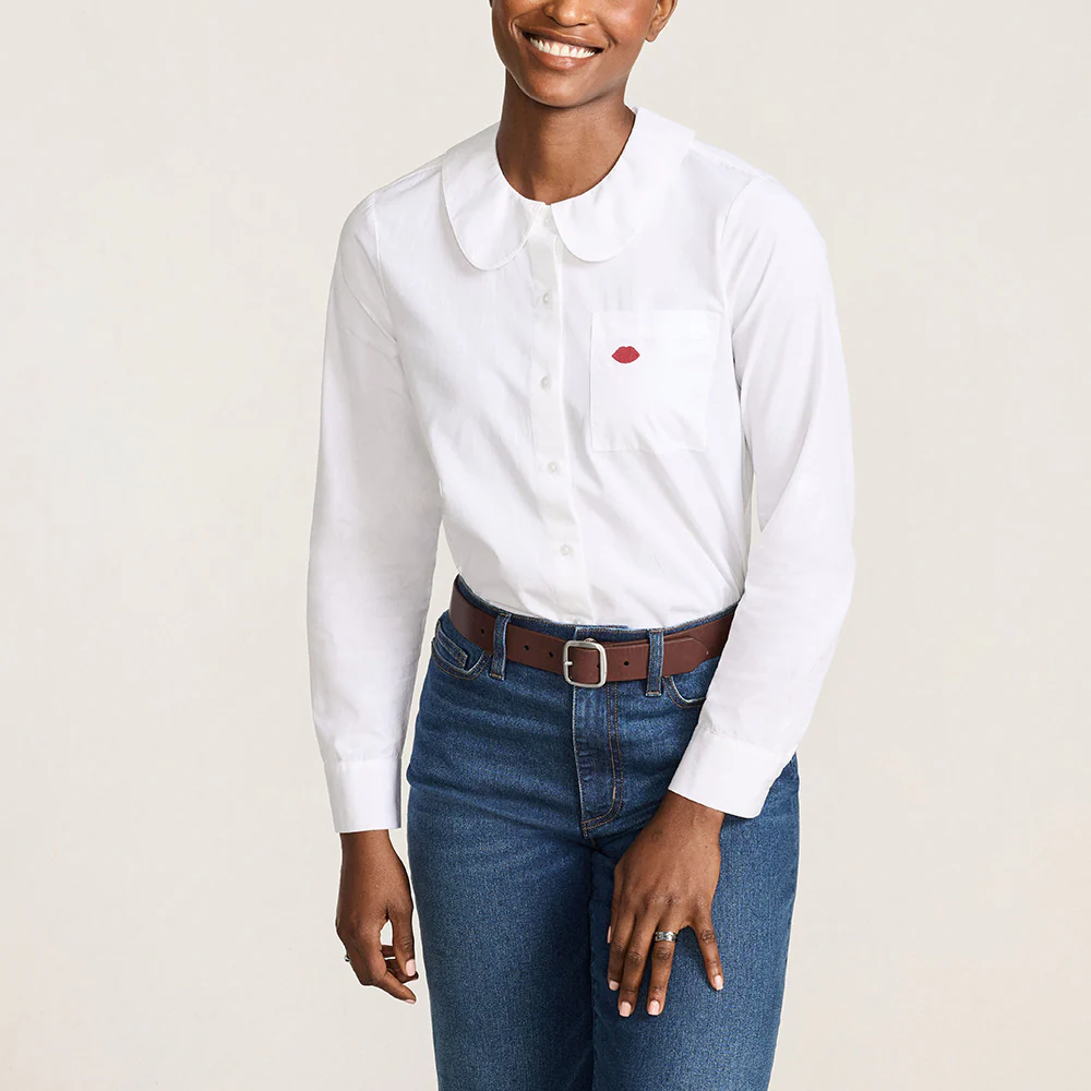 WHITE BUTTON THROUGH LIP EMBROIDERED SHIRT - Image 5